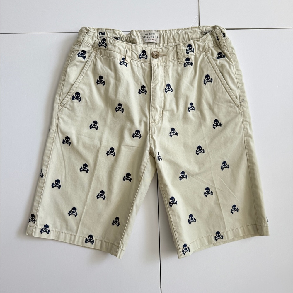 Scalpers Tan and Black SKULL Embroidery Casual Shorts from Spain